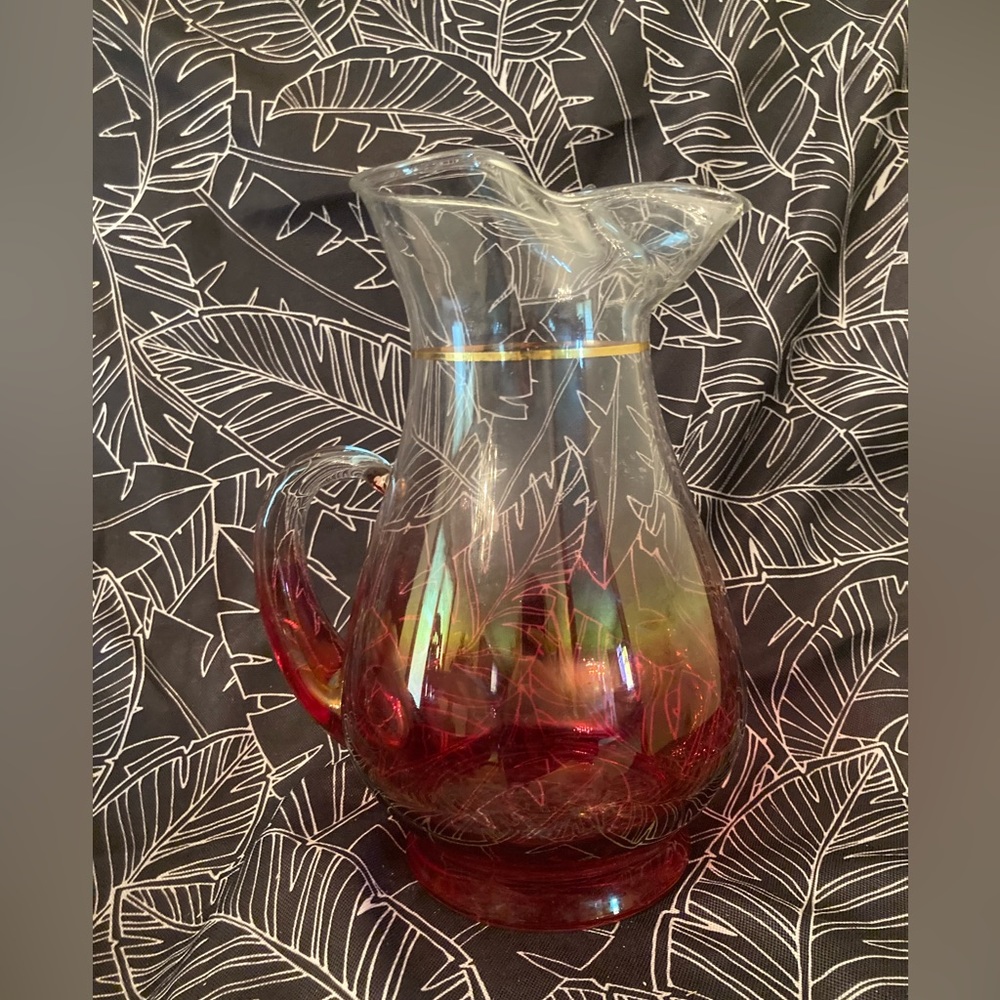 Vintage Rose Glow Blendo Glass Pitcher - Scratches to Coloring